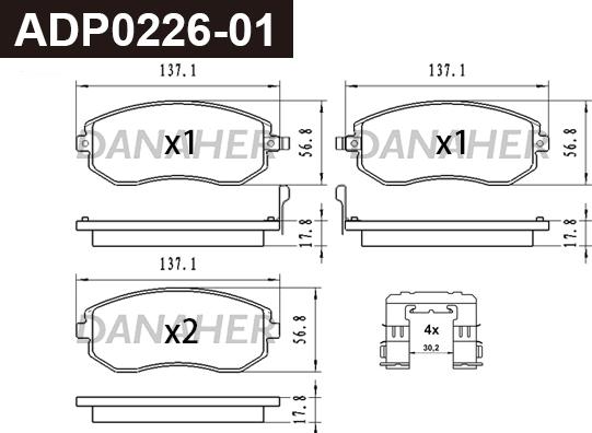 Danaher ADP0226-01 - Kit pastiglie freno, Freno a disco autozon.pro