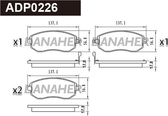 Danaher ADP0226 - Kit pastiglie freno, Freno a disco autozon.pro