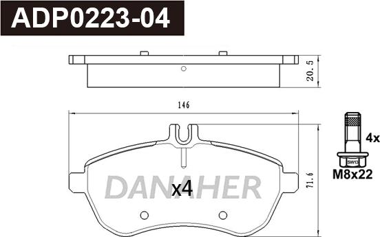 Danaher ADP0223-04 - Kit pastiglie freno, Freno a disco autozon.pro