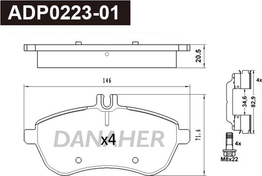 Danaher ADP0223-01 - Kit pastiglie freno, Freno a disco autozon.pro