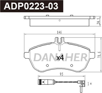 Danaher ADP0223-03 - Kit pastiglie freno, Freno a disco autozon.pro