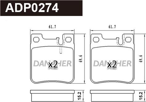 Danaher ADP0274 - Kit pastiglie freno, Freno a disco autozon.pro