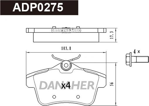 Danaher ADP0275 - Kit pastiglie freno, Freno a disco autozon.pro