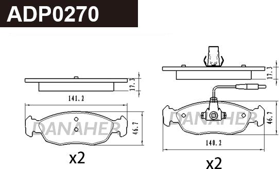 Danaher ADP0270 - Kit pastiglie freno, Freno a disco autozon.pro