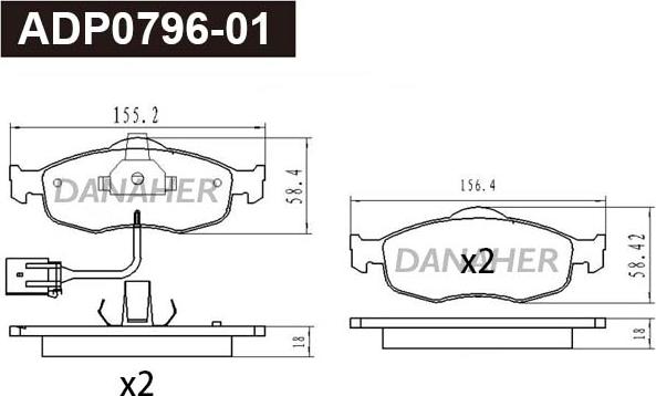 Danaher ADP0796-01 - Kit pastiglie freno, Freno a disco autozon.pro