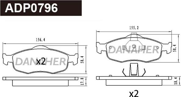 Danaher ADP0796 - Kit pastiglie freno, Freno a disco autozon.pro