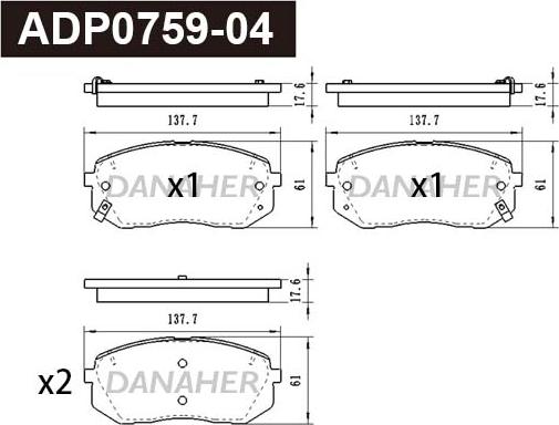 Danaher ADP0759-04 - Kit pastiglie freno, Freno a disco autozon.pro