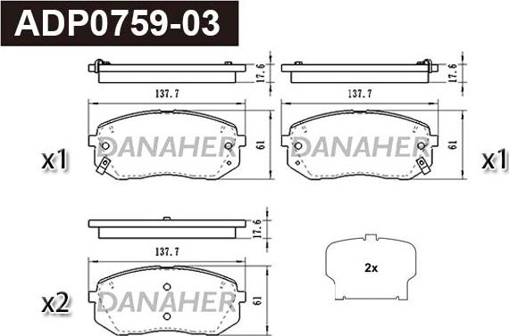 Danaher ADP0759-03 - Kit pastiglie freno, Freno a disco autozon.pro