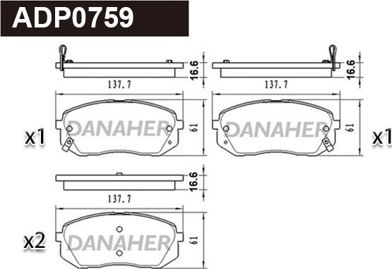 Danaher ADP0759 - Kit pastiglie freno, Freno a disco autozon.pro