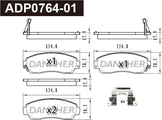 Danaher ADP0764-01 - Kit pastiglie freno, Freno a disco autozon.pro