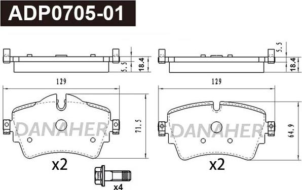 Danaher ADP0705-01 - Kit pastiglie freno, Freno a disco autozon.pro