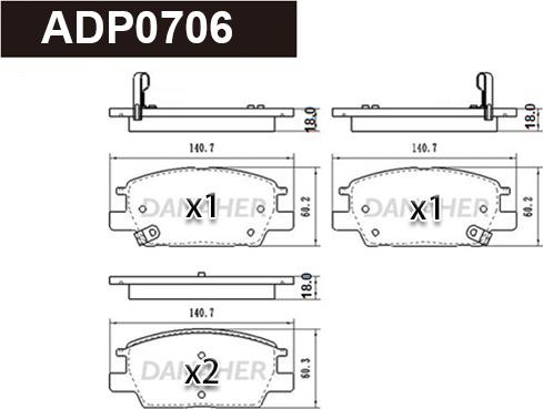 Danaher ADP0706 - Kit pastiglie freno, Freno a disco autozon.pro