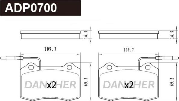 Danaher ADP0700 - Kit pastiglie freno, Freno a disco autozon.pro