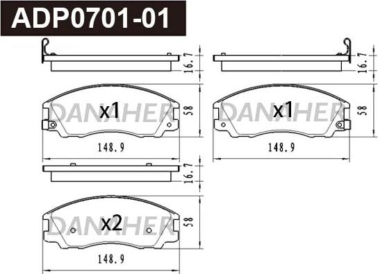 Danaher ADP0701-01 - Kit pastiglie freno, Freno a disco autozon.pro