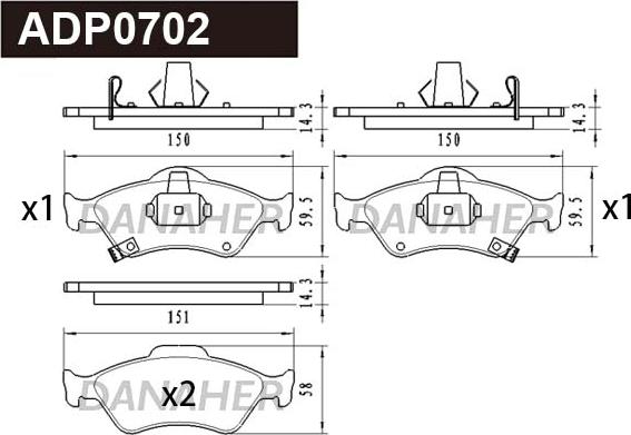 Danaher ADP0702 - Kit pastiglie freno, Freno a disco autozon.pro