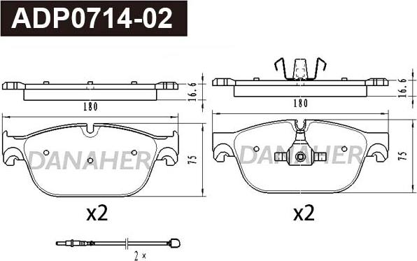 Danaher ADP0714-02 - Kit pastiglie freno, Freno a disco autozon.pro