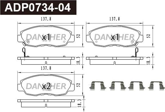 Danaher ADP0734-04 - Kit pastiglie freno, Freno a disco autozon.pro