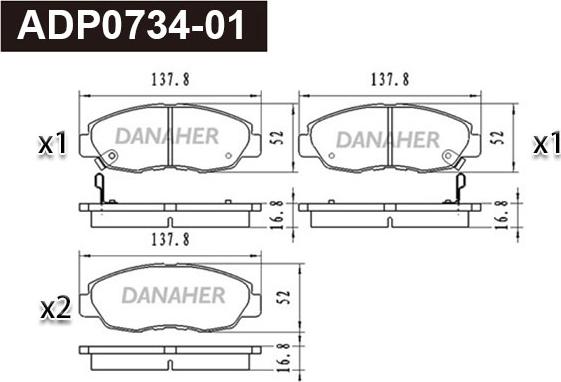 Danaher ADP0734-01 - Kit pastiglie freno, Freno a disco autozon.pro