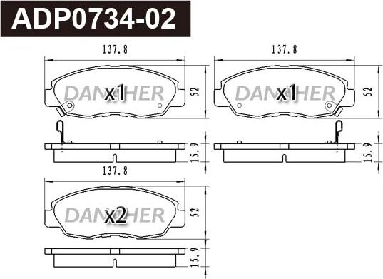 Danaher ADP0734-02 - Kit pastiglie freno, Freno a disco autozon.pro