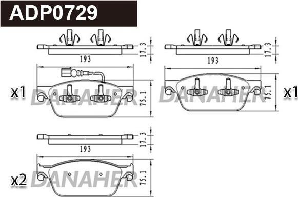 Danaher ADP0729 - Kit pastiglie freno, Freno a disco autozon.pro