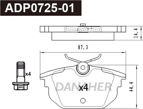 Danaher ADP0725-01 - Kit pastiglie freno, Freno a disco autozon.pro