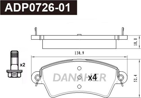 Danaher ADP0726-01 - Kit pastiglie freno, Freno a disco autozon.pro