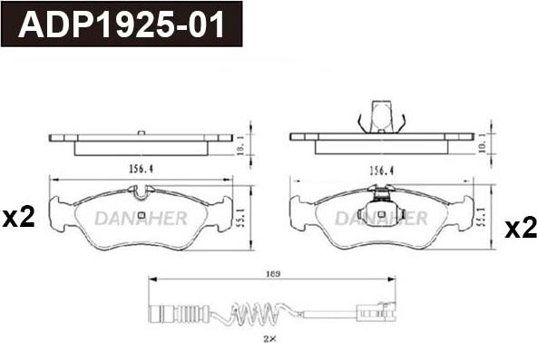 Danaher ADP1925-01 - Kit pastiglie freno, Freno a disco autozon.pro