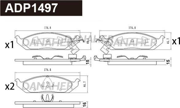 Danaher ADP1497 - Kit pastiglie freno, Freno a disco autozon.pro