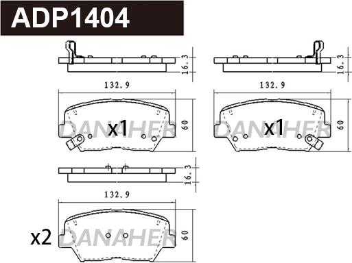 Danaher ADP1404 - Kit pastiglie freno, Freno a disco autozon.pro