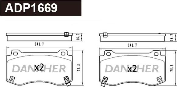 Danaher ADP1669 - Kit pastiglie freno, Freno a disco autozon.pro