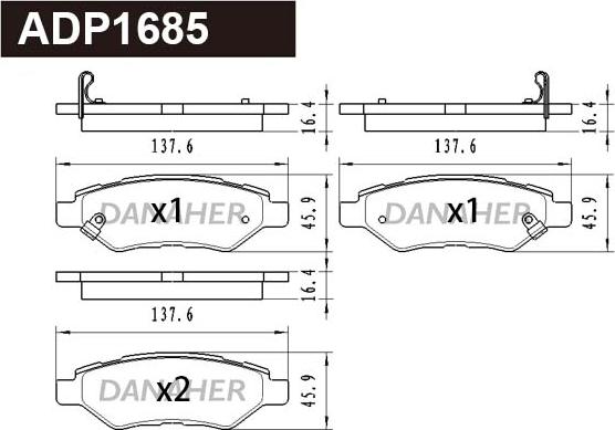 Danaher ADP1685 - Kit pastiglie freno, Freno a disco autozon.pro