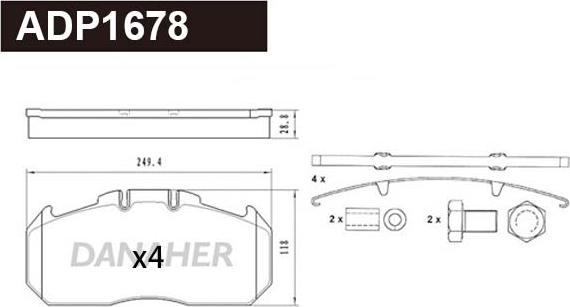 Danaher ADP1678 - Kit pastiglie freno, Freno a disco autozon.pro