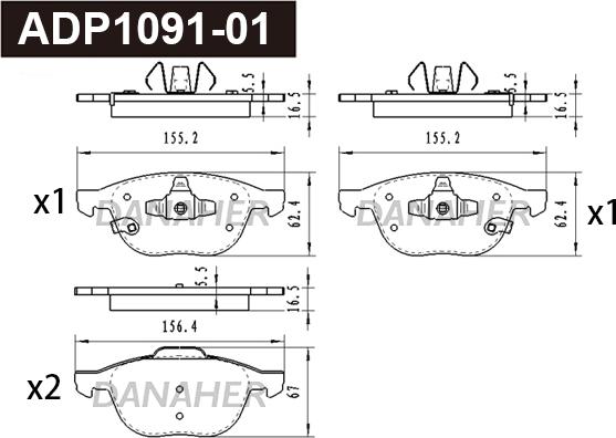 Danaher ADP1091-01 - Kit pastiglie freno, Freno a disco autozon.pro