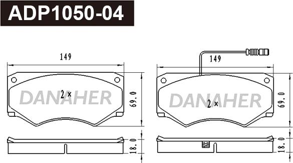 Danaher ADP1050-04 - Kit pastiglie freno, Freno a disco autozon.pro