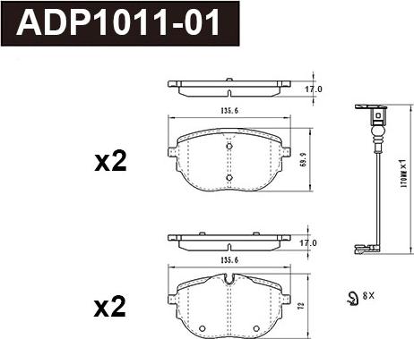 Danaher ADP1011-01 - Kit pastiglie freno, Freno a disco autozon.pro