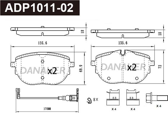 Danaher ADP1011-02 - Kit pastiglie freno, Freno a disco autozon.pro