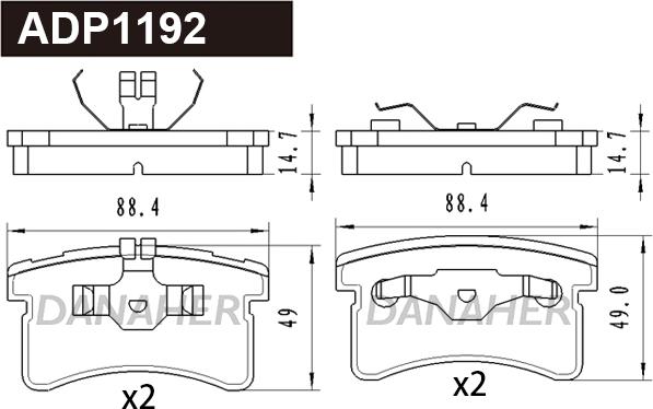 Danaher ADP1192 - Kit pastiglie freno, Freno a disco autozon.pro