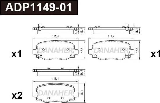 Danaher ADP1149-01 - Kit pastiglie freno, Freno a disco autozon.pro