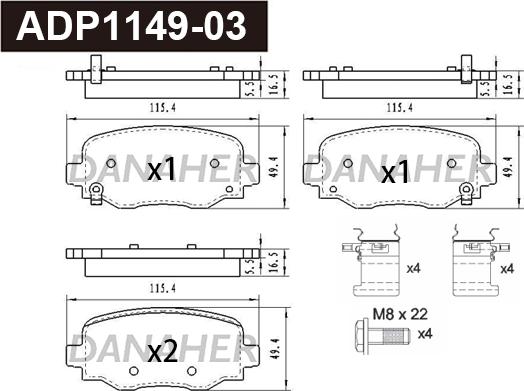 Danaher ADP1149-03 - Kit pastiglie freno, Freno a disco autozon.pro