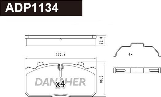 Danaher ADP1134 - Kit pastiglie freno, Freno a disco autozon.pro