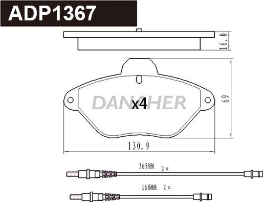 Danaher ADP1367 - Kit pastiglie freno, Freno a disco autozon.pro