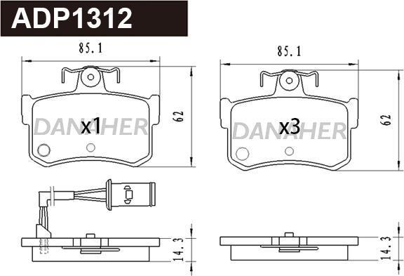 Danaher ADP1312 - Kit pastiglie freno, Freno a disco autozon.pro