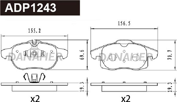 Danaher ADP1243 - Kit pastiglie freno, Freno a disco autozon.pro