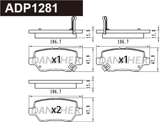 Danaher ADP1281 - Kit pastiglie freno, Freno a disco autozon.pro