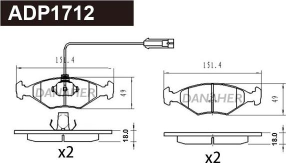 Danaher ADP1712 - Kit pastiglie freno, Freno a disco autozon.pro