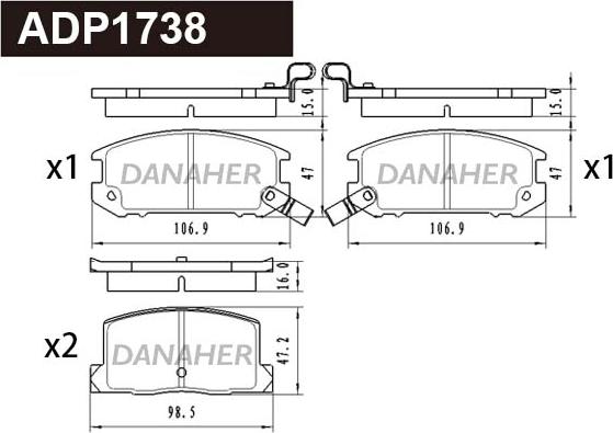 Danaher ADP1738 - Kit pastiglie freno, Freno a disco autozon.pro