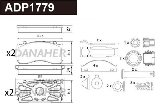 Danaher ADP1779 - Kit pastiglie freno, Freno a disco autozon.pro