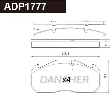 Danaher ADP1777 - Kit pastiglie freno, Freno a disco autozon.pro