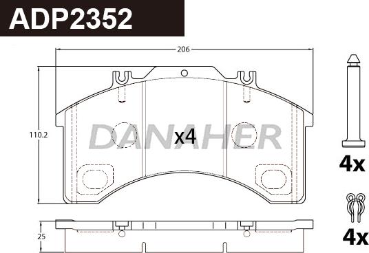 Danaher ADP2352 - Kit pastiglie freno, Freno a disco autozon.pro