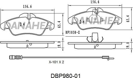 Danaher DBP980-01 - Kit pastiglie freno, Freno a disco autozon.pro